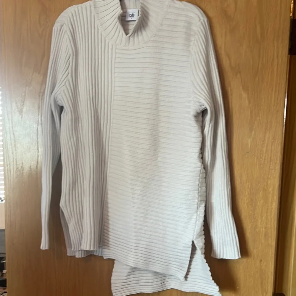 Cream Ribbed Asymmetrical Sweater - Picture 1 of 3